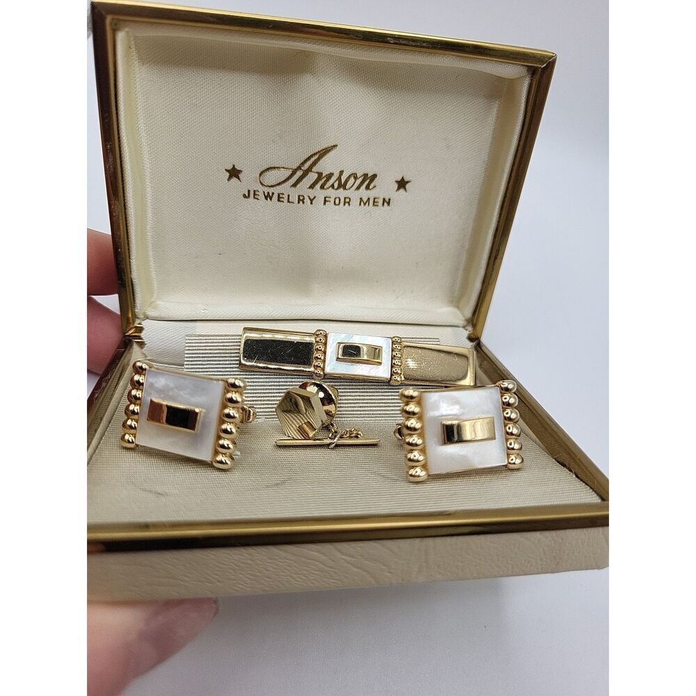 Anson Cufflinks, Tie Clip & Button Pin Abalone New In Box